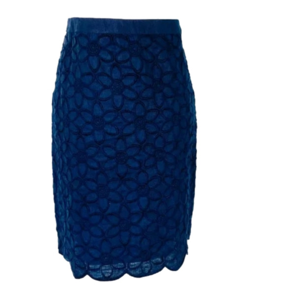 Talbots Navy Blue Floral Embroidered Scalloped Hem‎ Linen Skirt size 8 new!!! - Picture 13 of 14